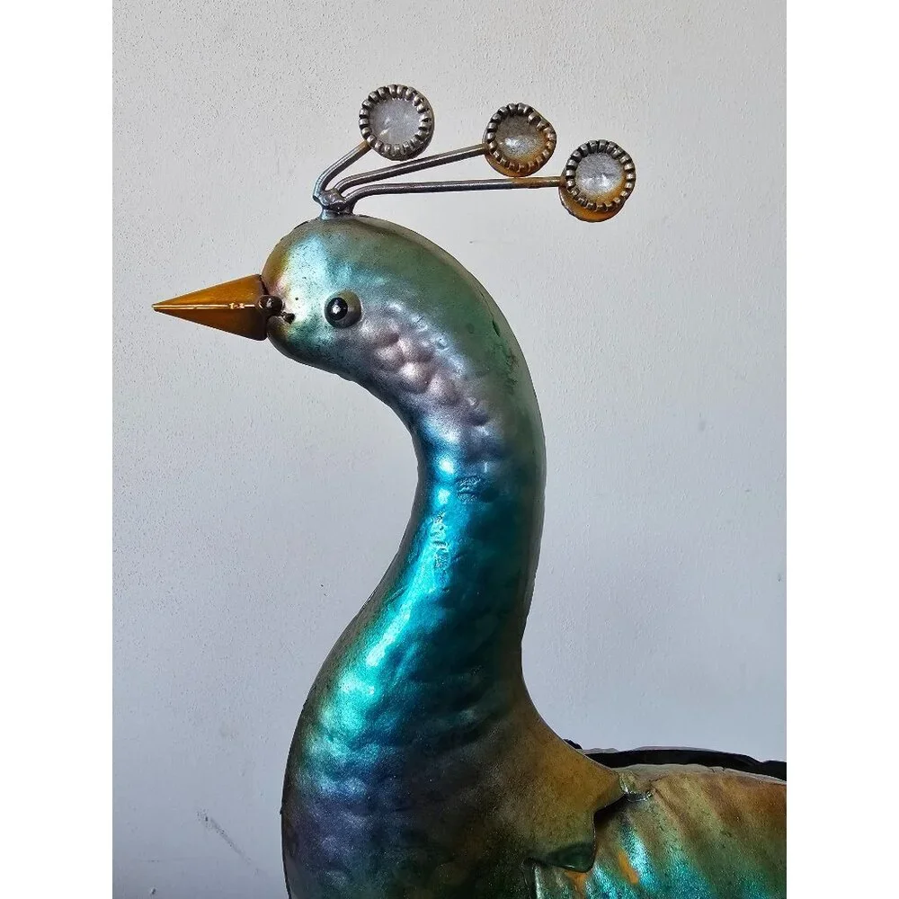 Metal peacock bird lawn decor large life size colorful blue unique large peacock